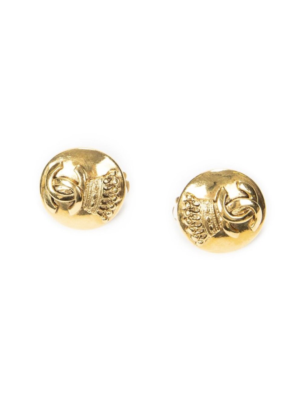 Chanel CC Logo Round Clip-On Earrings Gold Plated